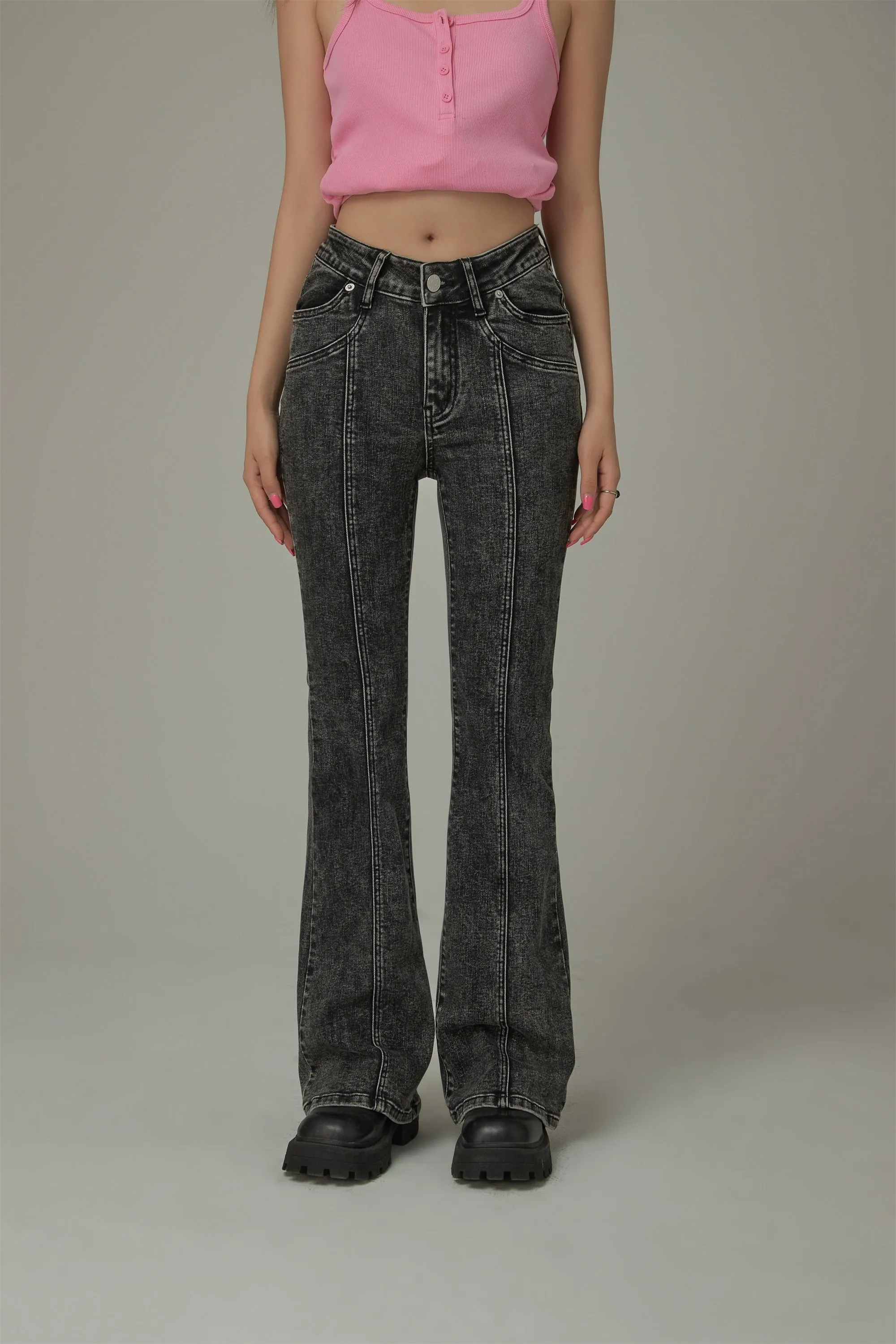 High Waisted Washed Bootcut Jeans