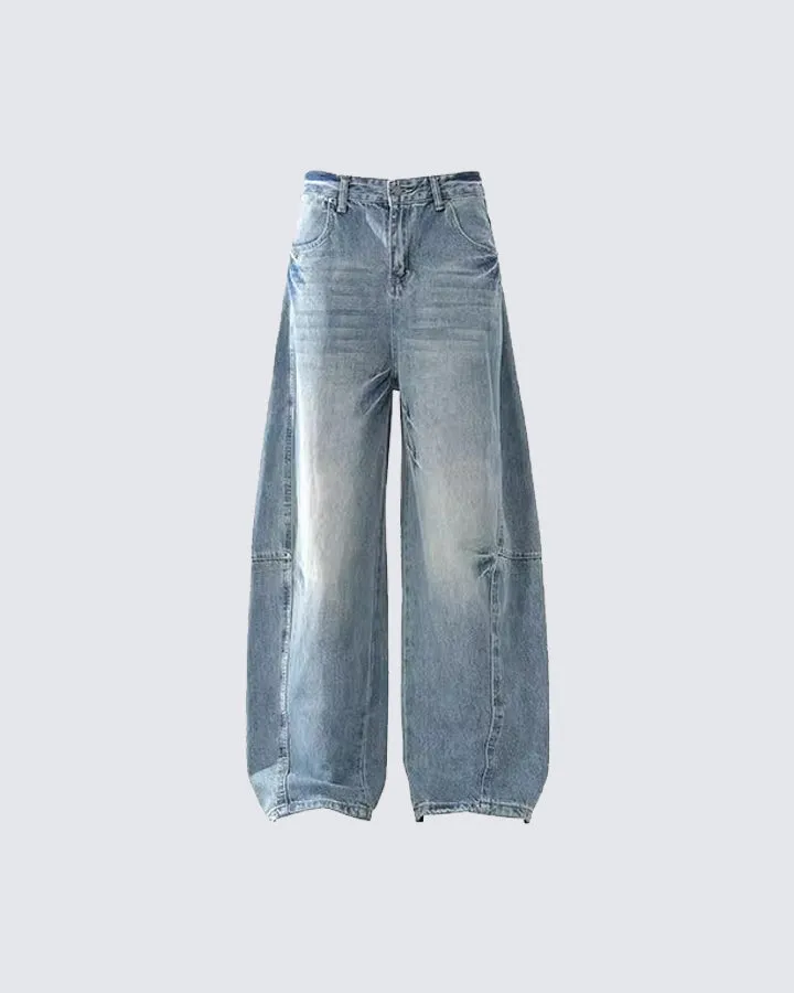 High-Waisted Washed Patchwork Jeans