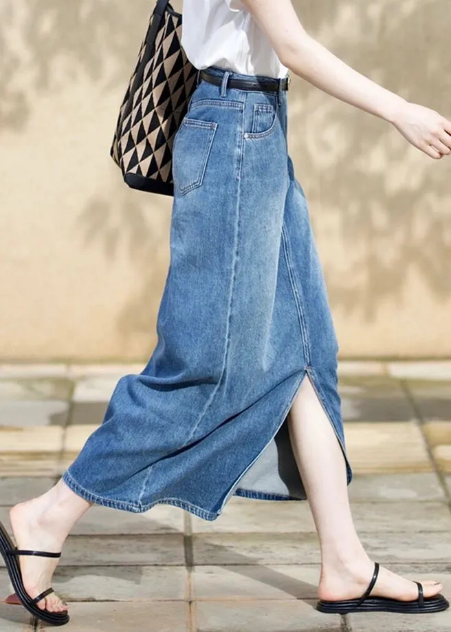 Italian Blue Side Open Denim Skirts