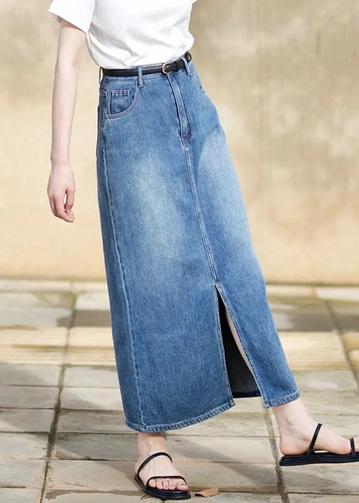 Italian Blue Side Open Denim Skirts