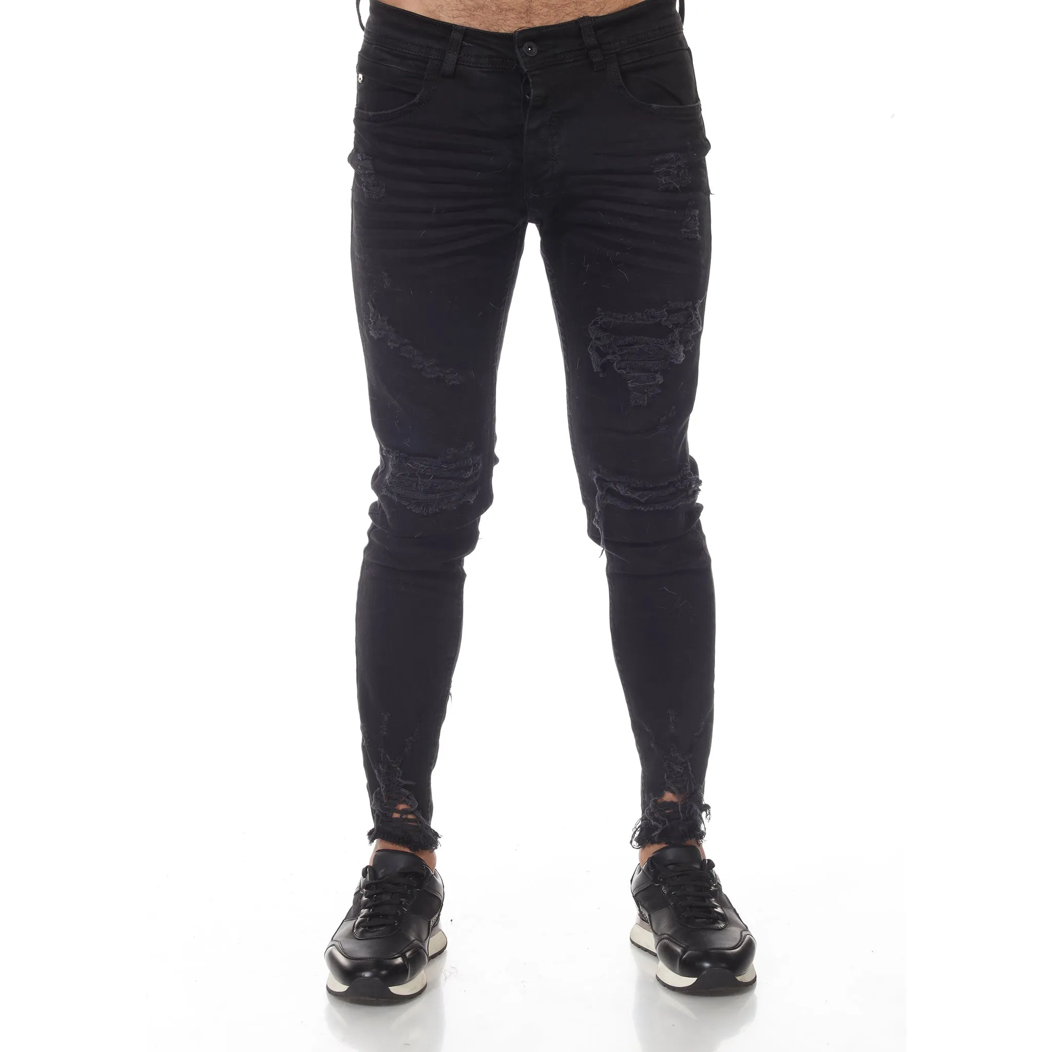 Jet Black Distress Fashion Jeans