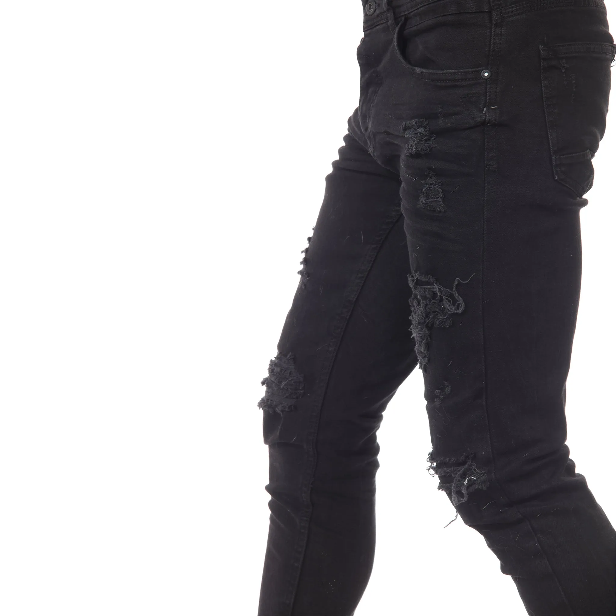 Jet Black Distress Fashion Jeans