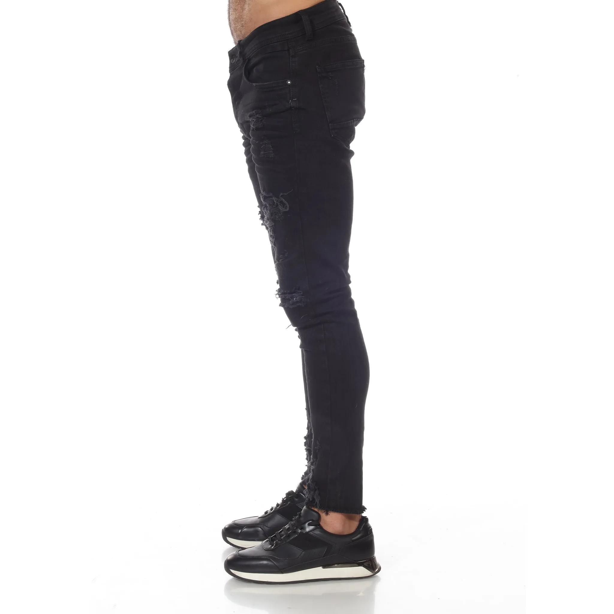 Jet Black Distress Fashion Jeans