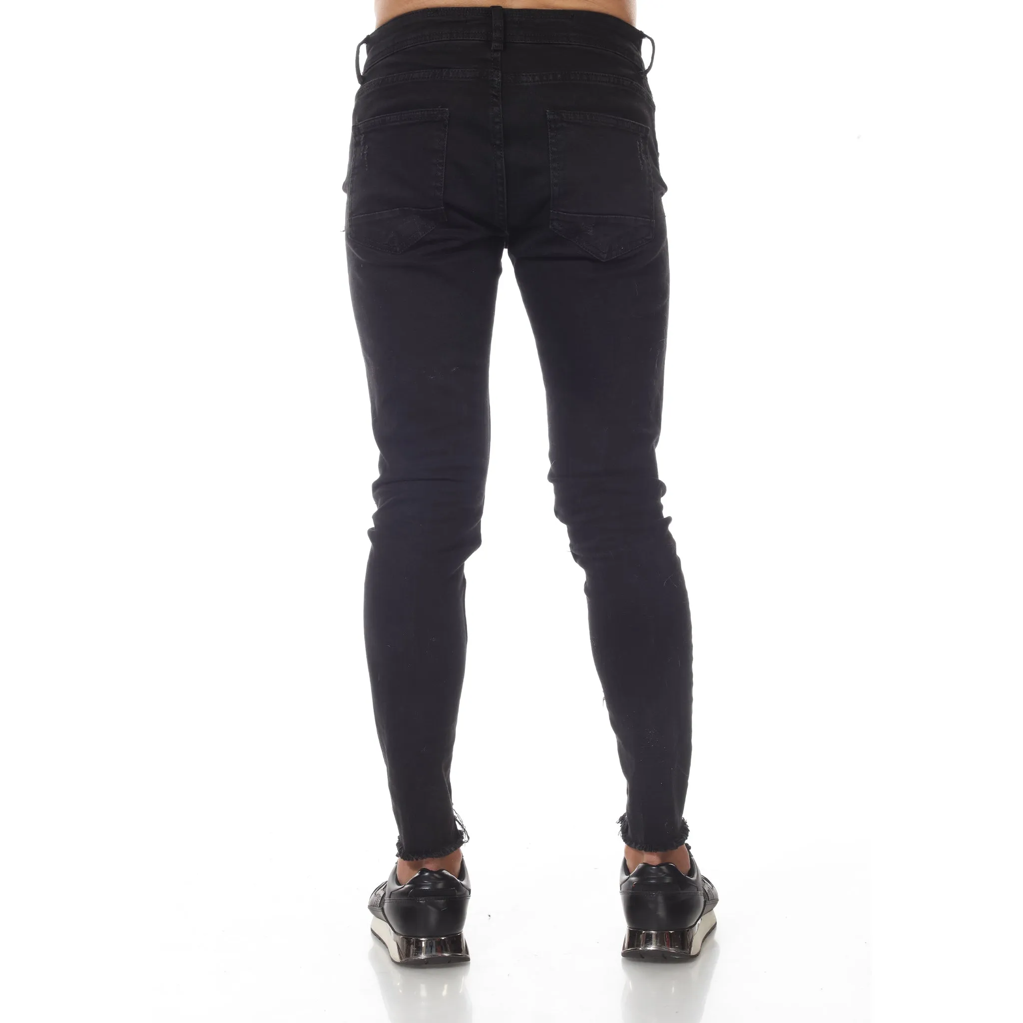 Jet Black Distress Fashion Jeans