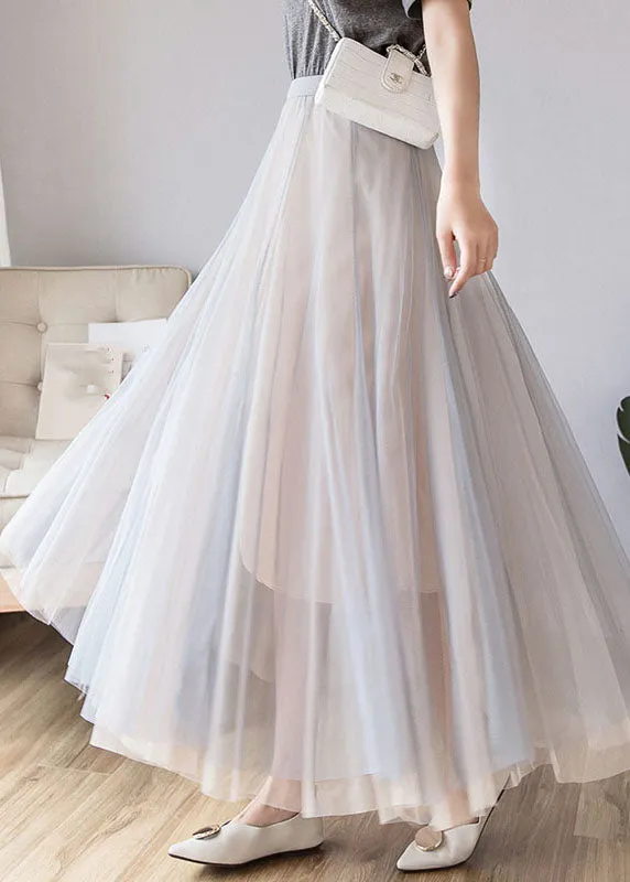 Layered Grey Pink Elastic Waist Tulle A Line Skirt Fall ML2206