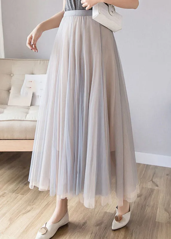 Layered Grey Pink Elastic Waist Tulle A Line Skirt Fall ML2206