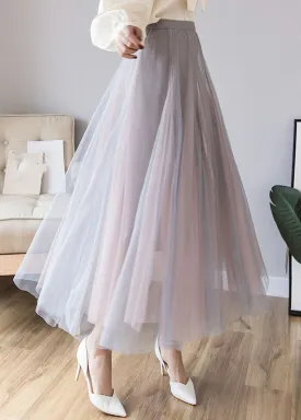 Layered Grey Pink Elastic Waist Tulle A Line Skirt Fall ML2206