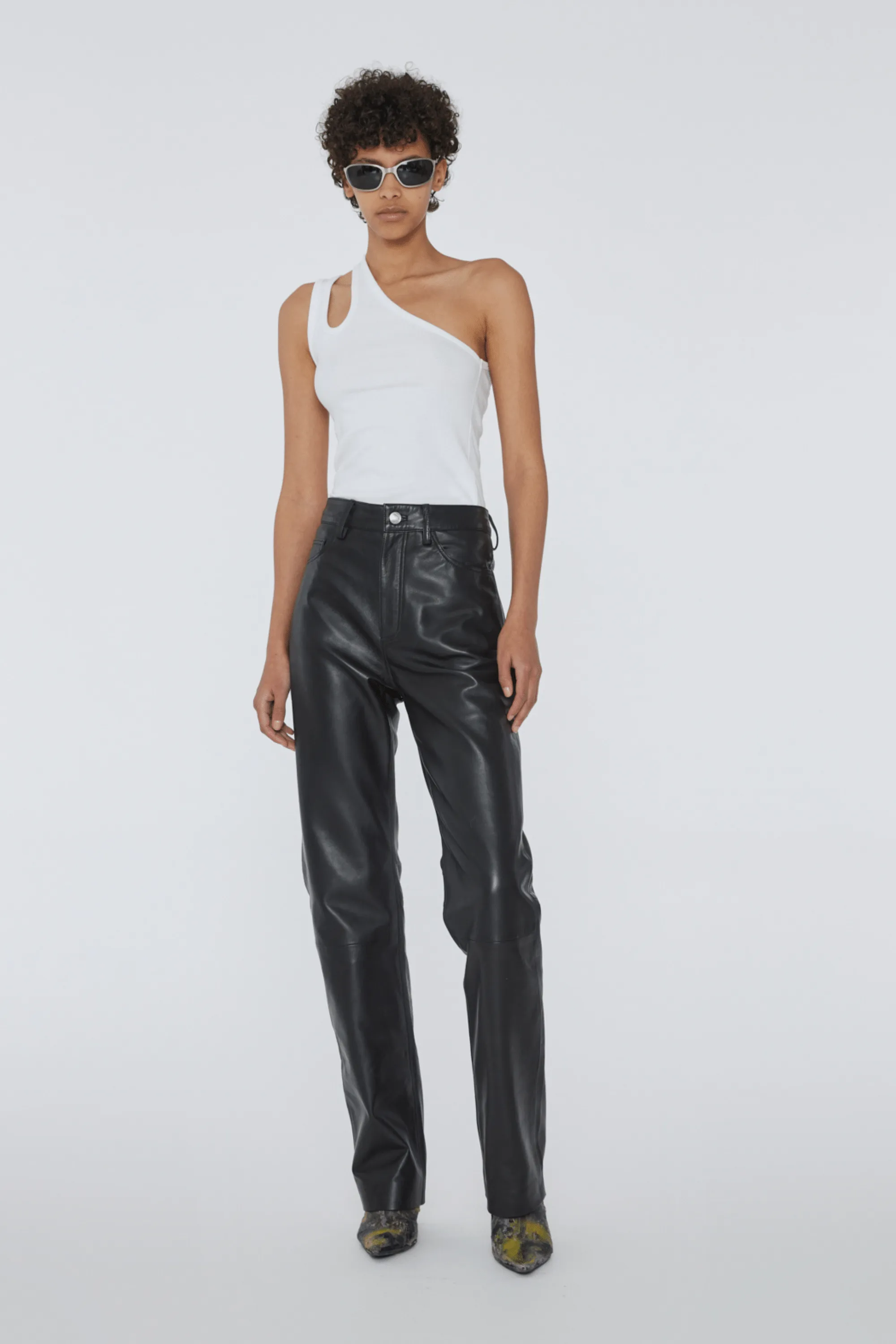 Leather Straight Pants Black