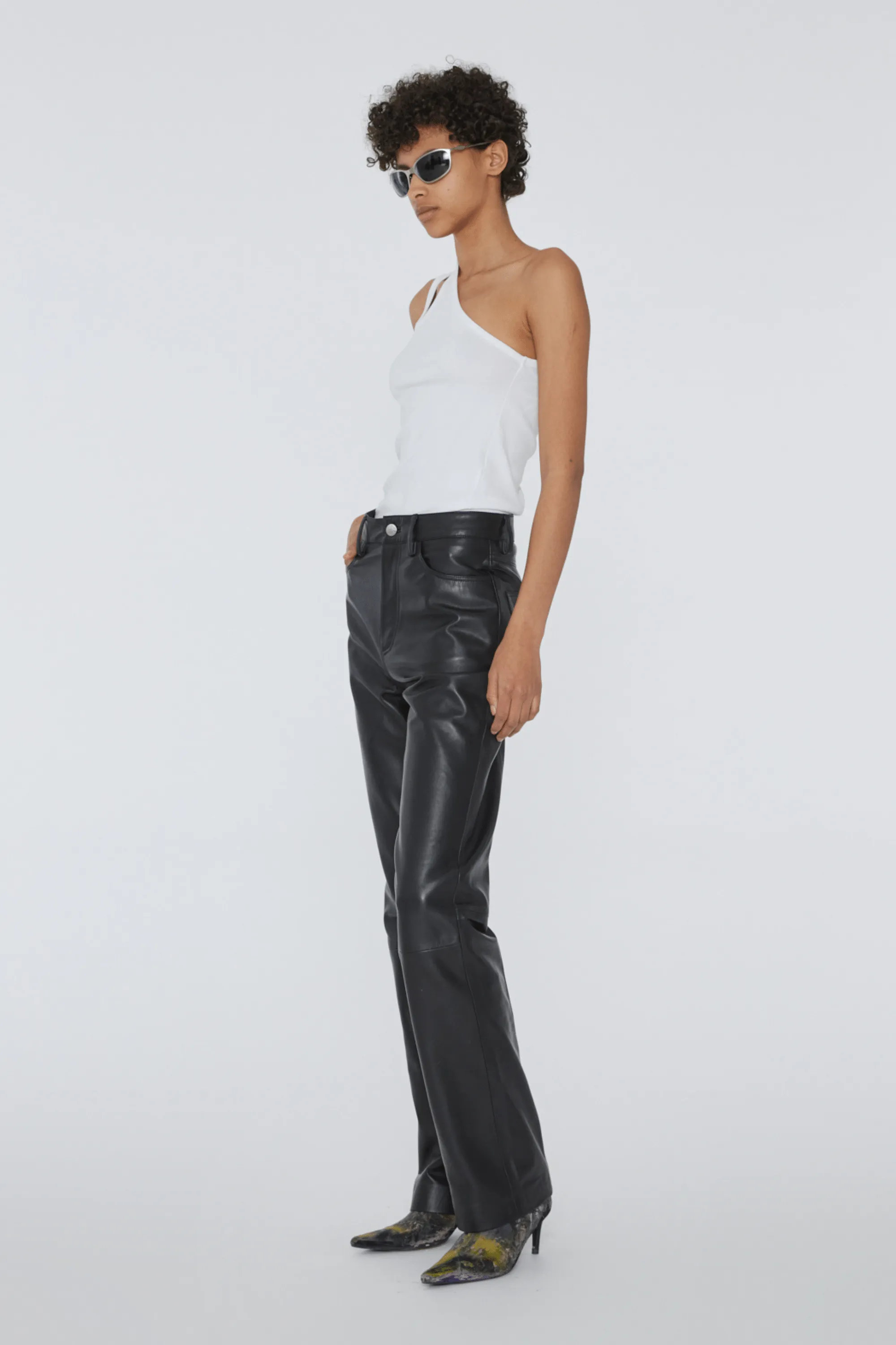 Leather Straight Pants Black