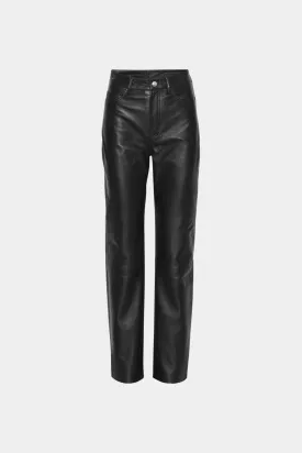 Leather Straight Pants Black