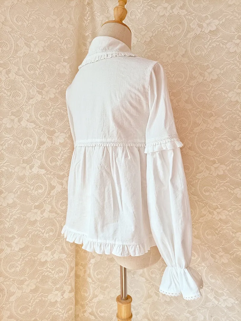 Lolita Blouse White Long Sleeve Peter Pan Collar Cotton Shirt