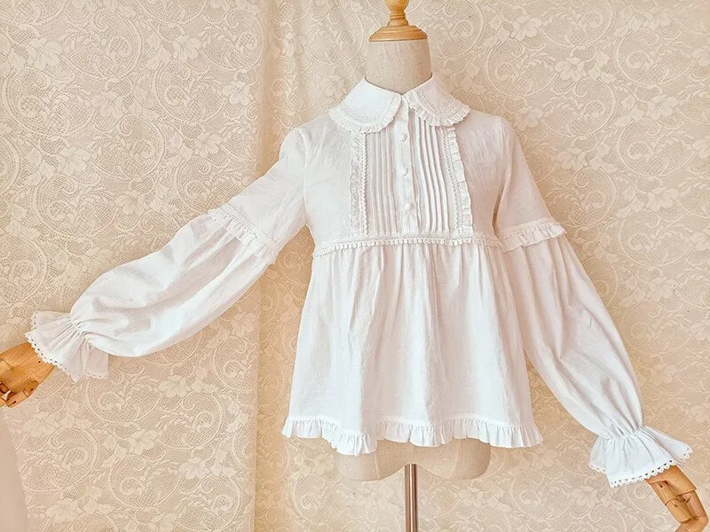 Lolita Blouse White Long Sleeve Peter Pan Collar Cotton Shirt