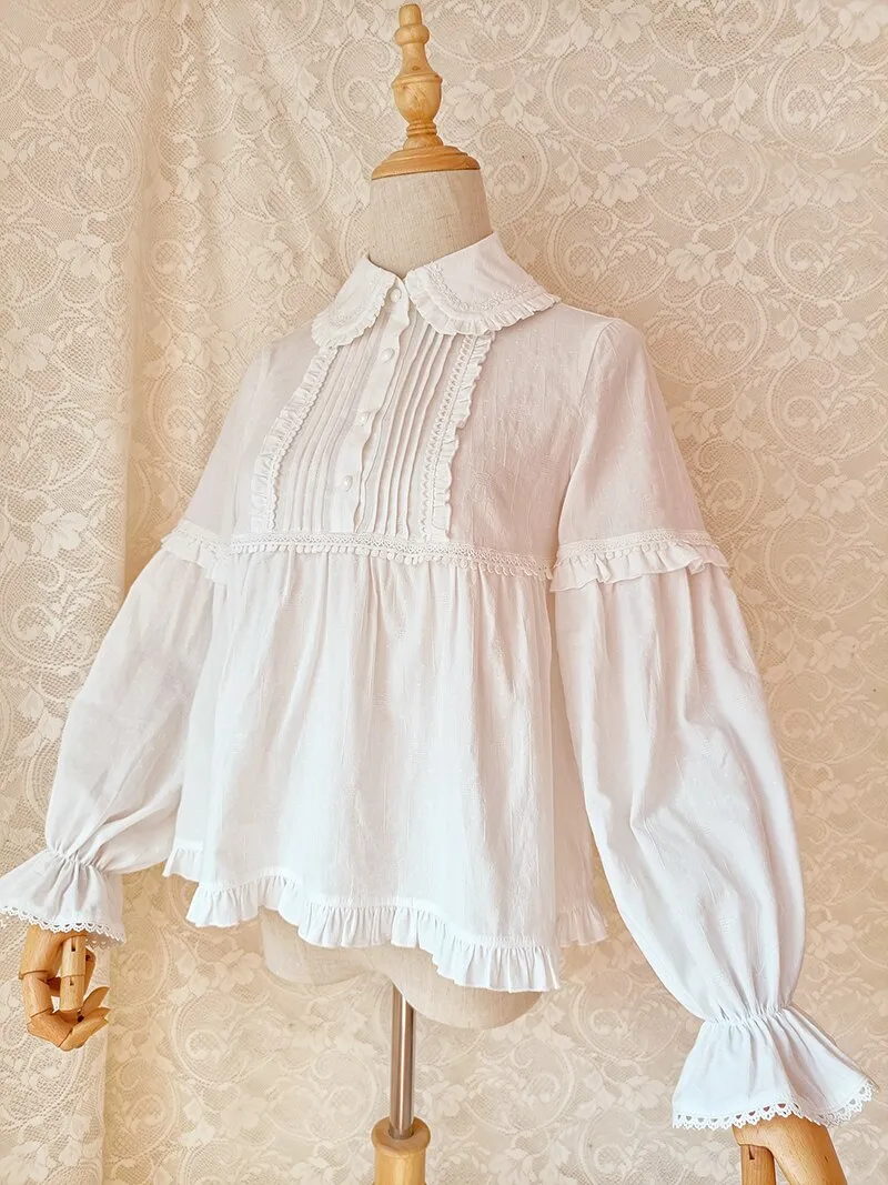 Lolita Blouse White Long Sleeve Peter Pan Collar Cotton Shirt