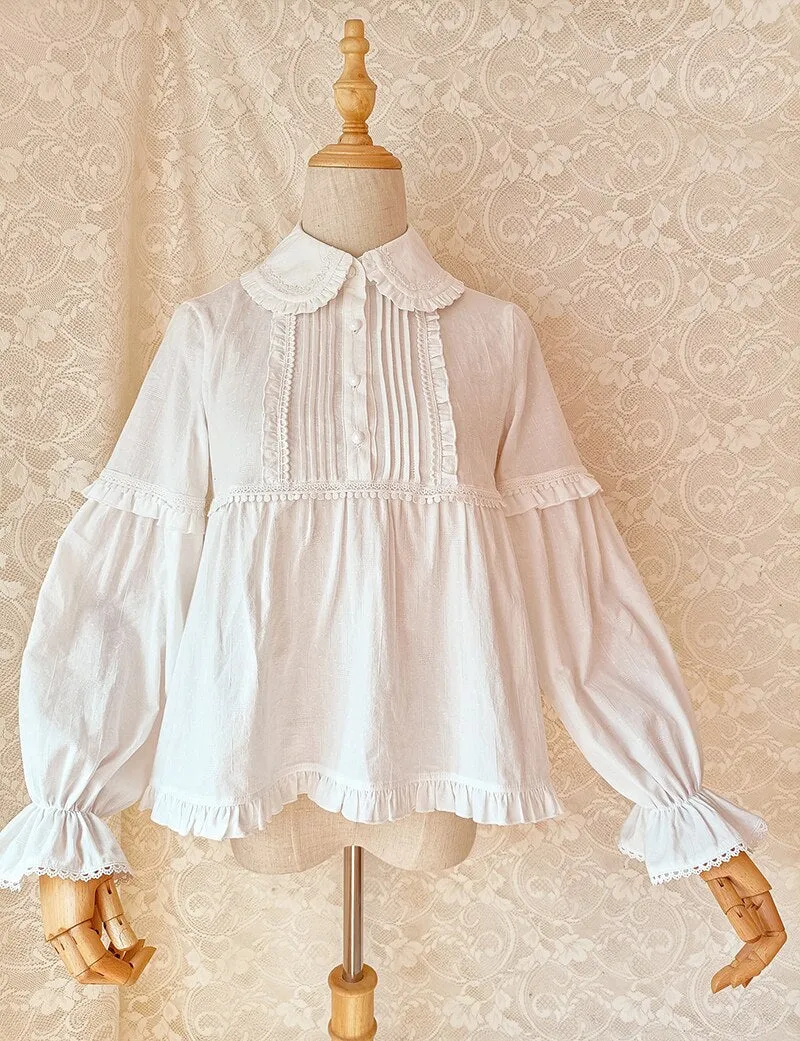 Lolita Blouse White Long Sleeve Peter Pan Collar Cotton Shirt