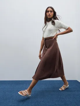 LOV Brown Faux-Suede A-Line Skirt