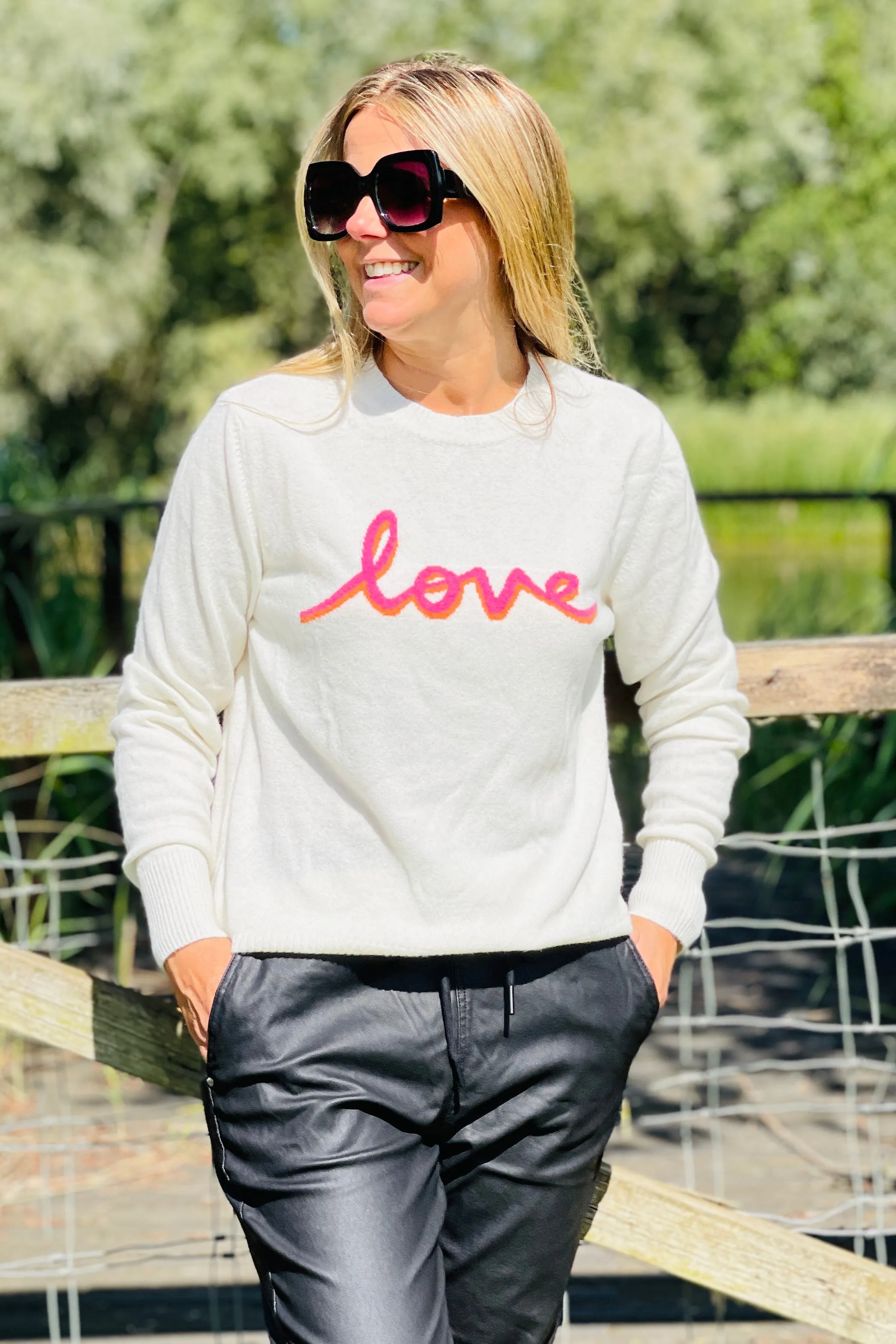 Love Cashmere Blend Jumper | Cream x Pink