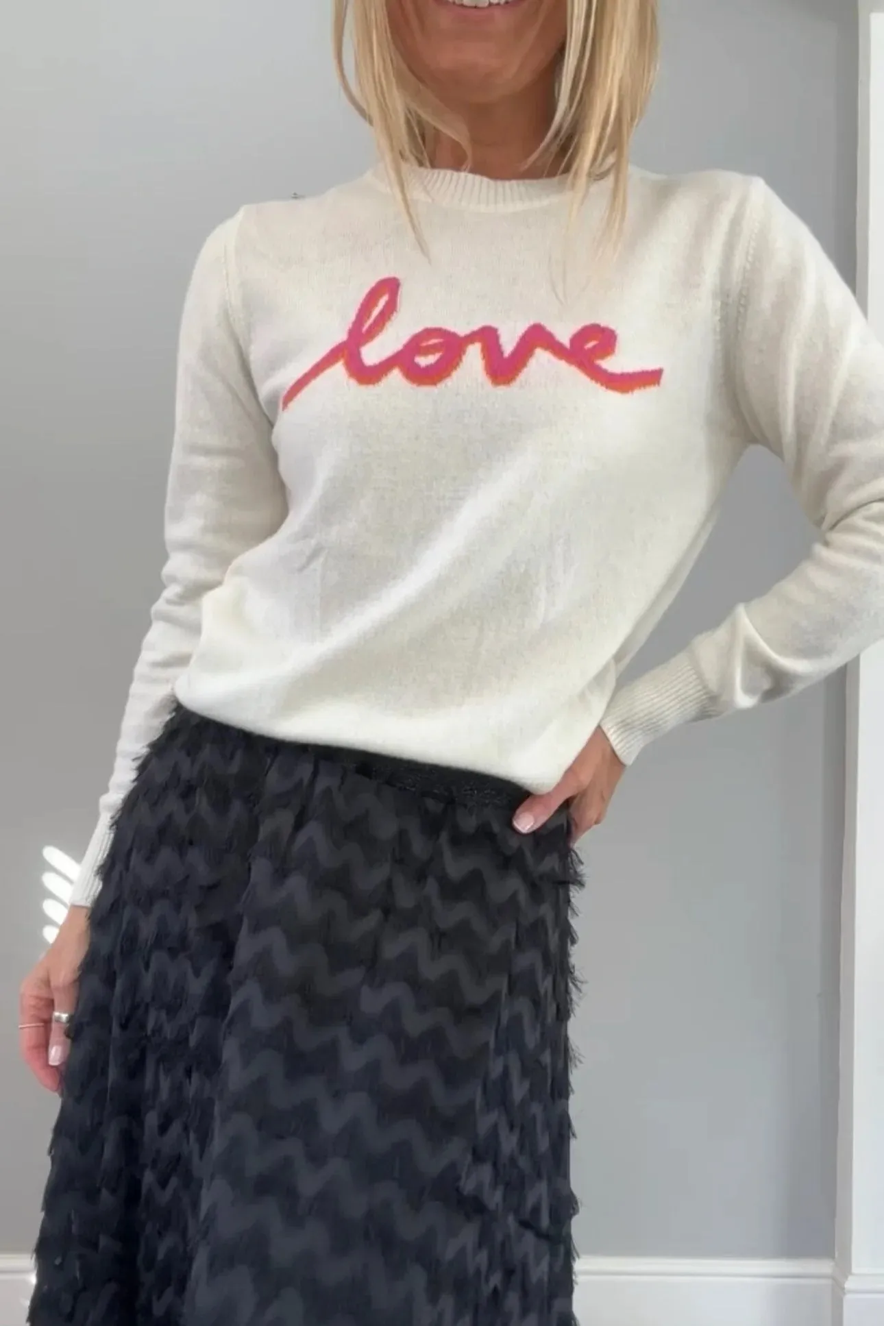 Love Cashmere Blend Jumper | Cream x Pink