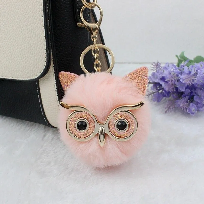 Lovely Cute Colored Owl Pompom Keychains