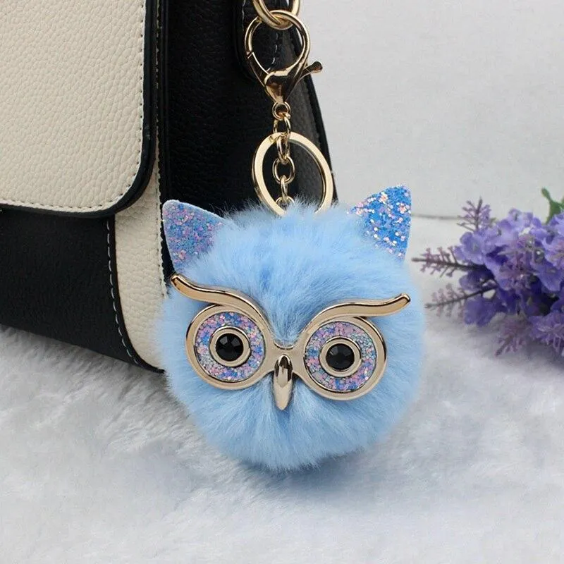 Lovely Cute Colored Owl Pompom Keychains