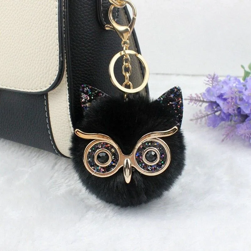 Lovely Cute Colored Owl Pompom Keychains