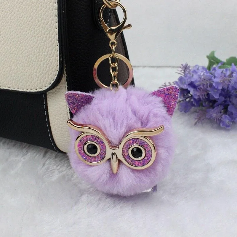 Lovely Cute Colored Owl Pompom Keychains