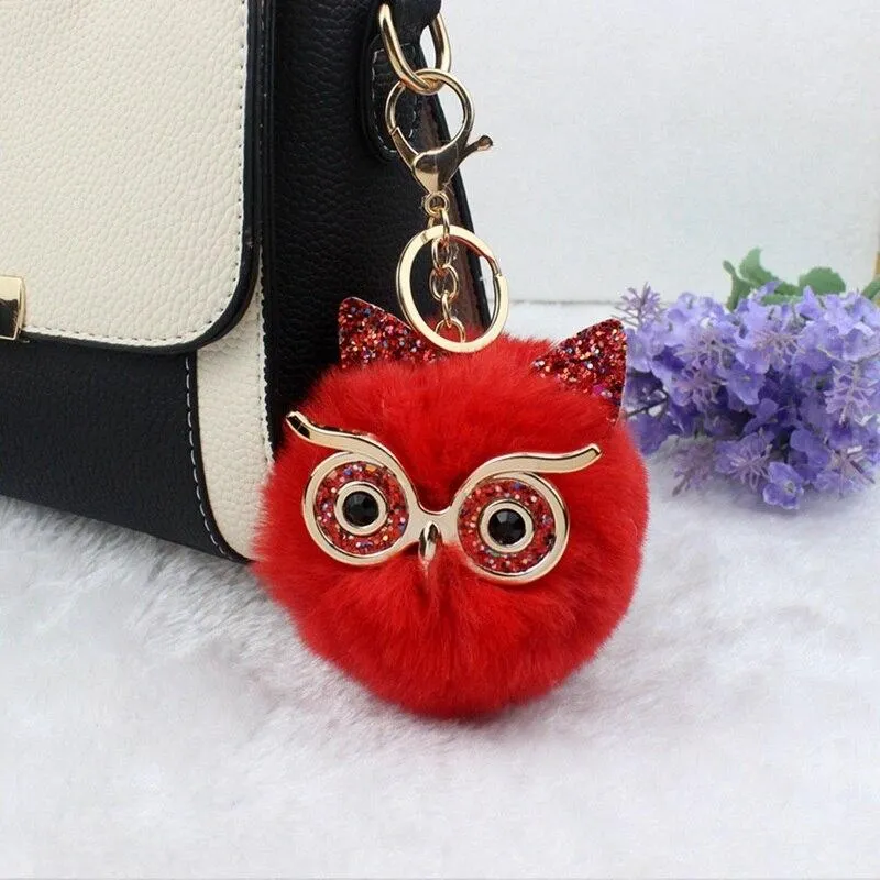 Lovely Cute Colored Owl Pompom Keychains