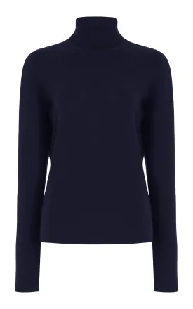 May Knit Turtleneck in Dark Navy Merino Wool Cashmere