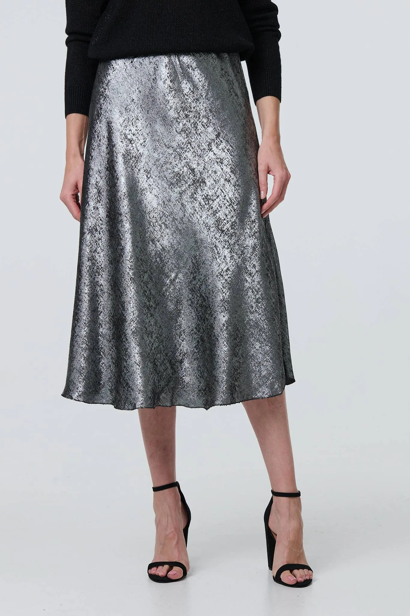 Metallic A-Line Midi Slip Skirt