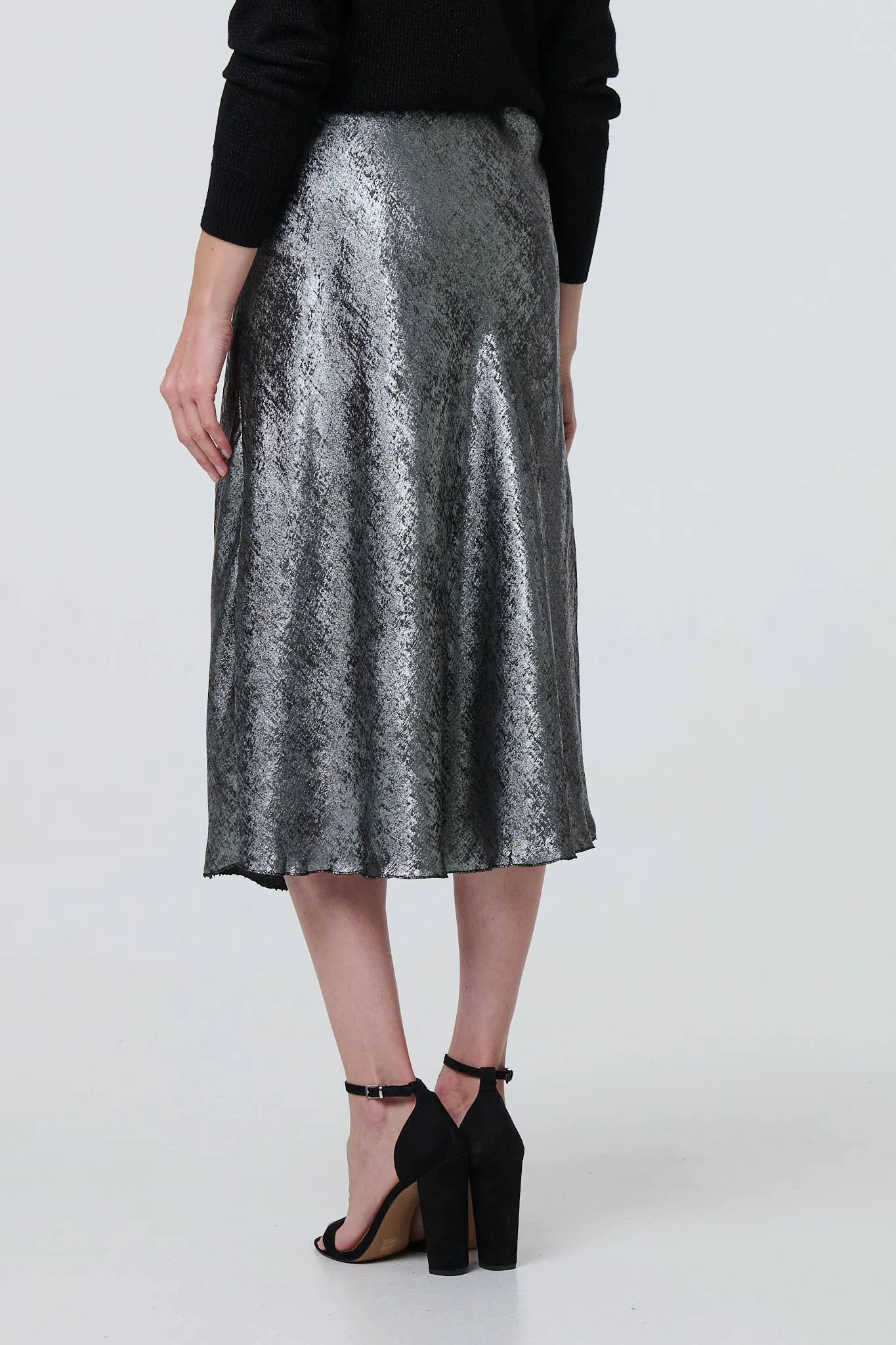 Metallic A-Line Midi Slip Skirt