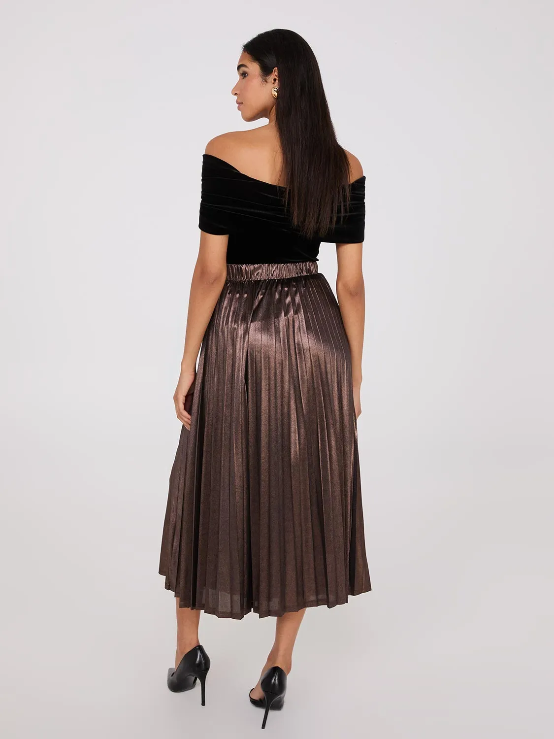 Midi Foil Pleated Skirt