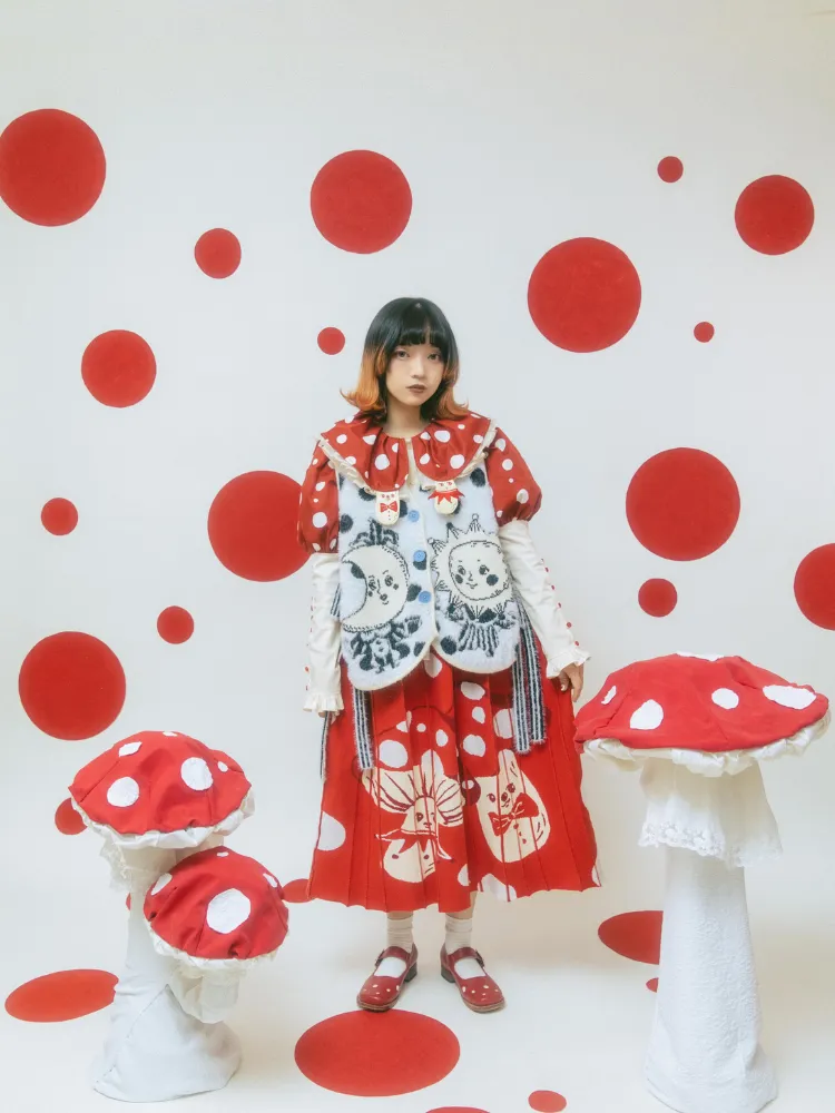 Mushroom print pleated skirt【s0000001206】