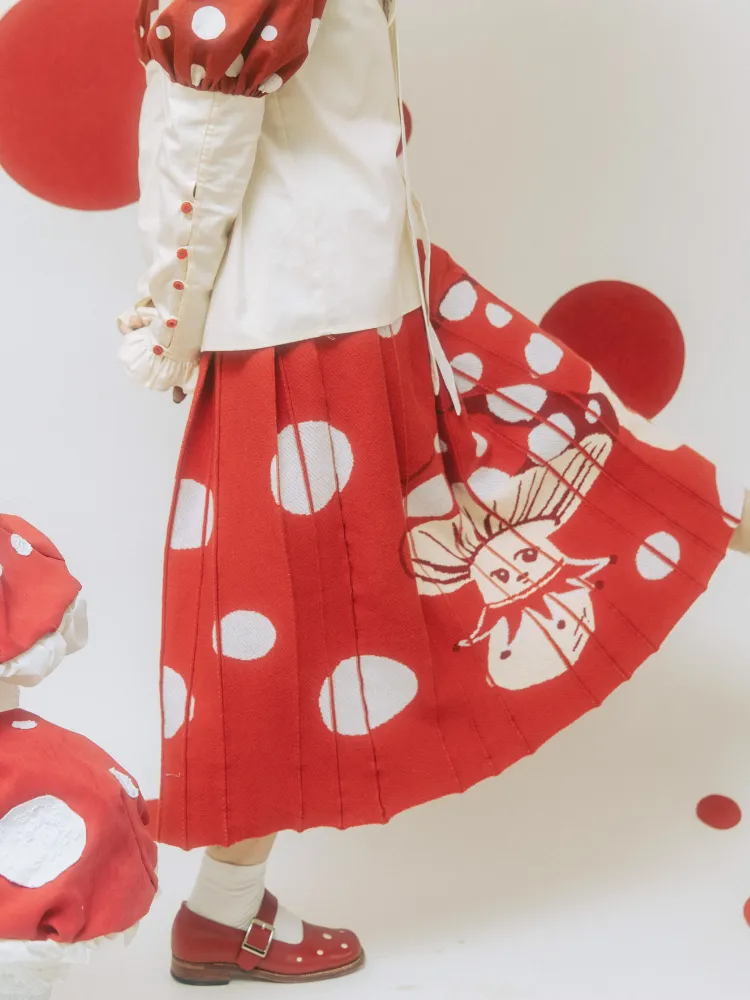 Mushroom print pleated skirt【s0000001206】