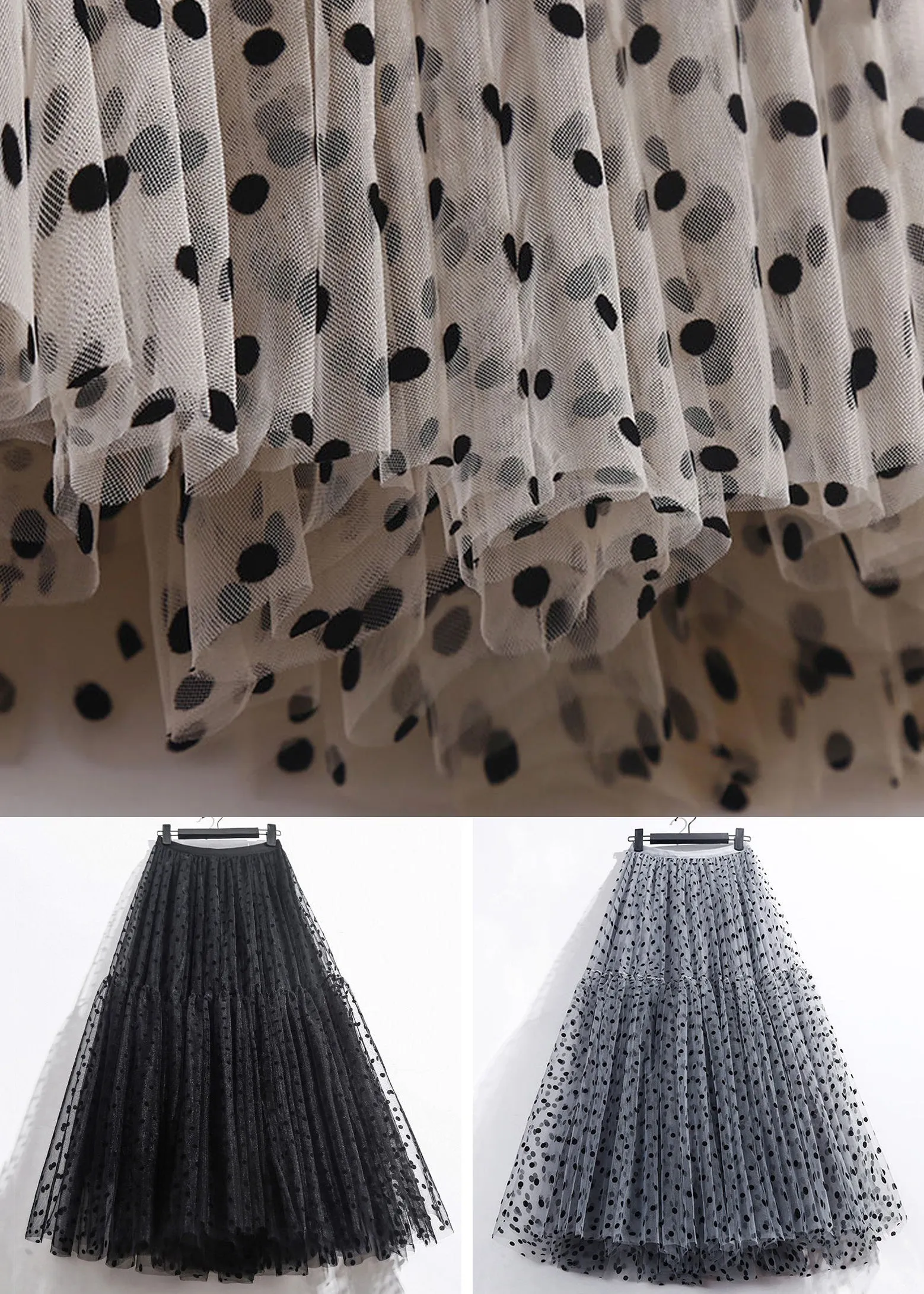 New Apricot Wrinkled Dot High Waist Tulle Skirt AS1047