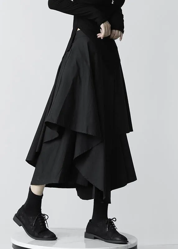 New Black Asymmetrical High Waist Patchwork Cotton Pants Skirt Fall LY9097