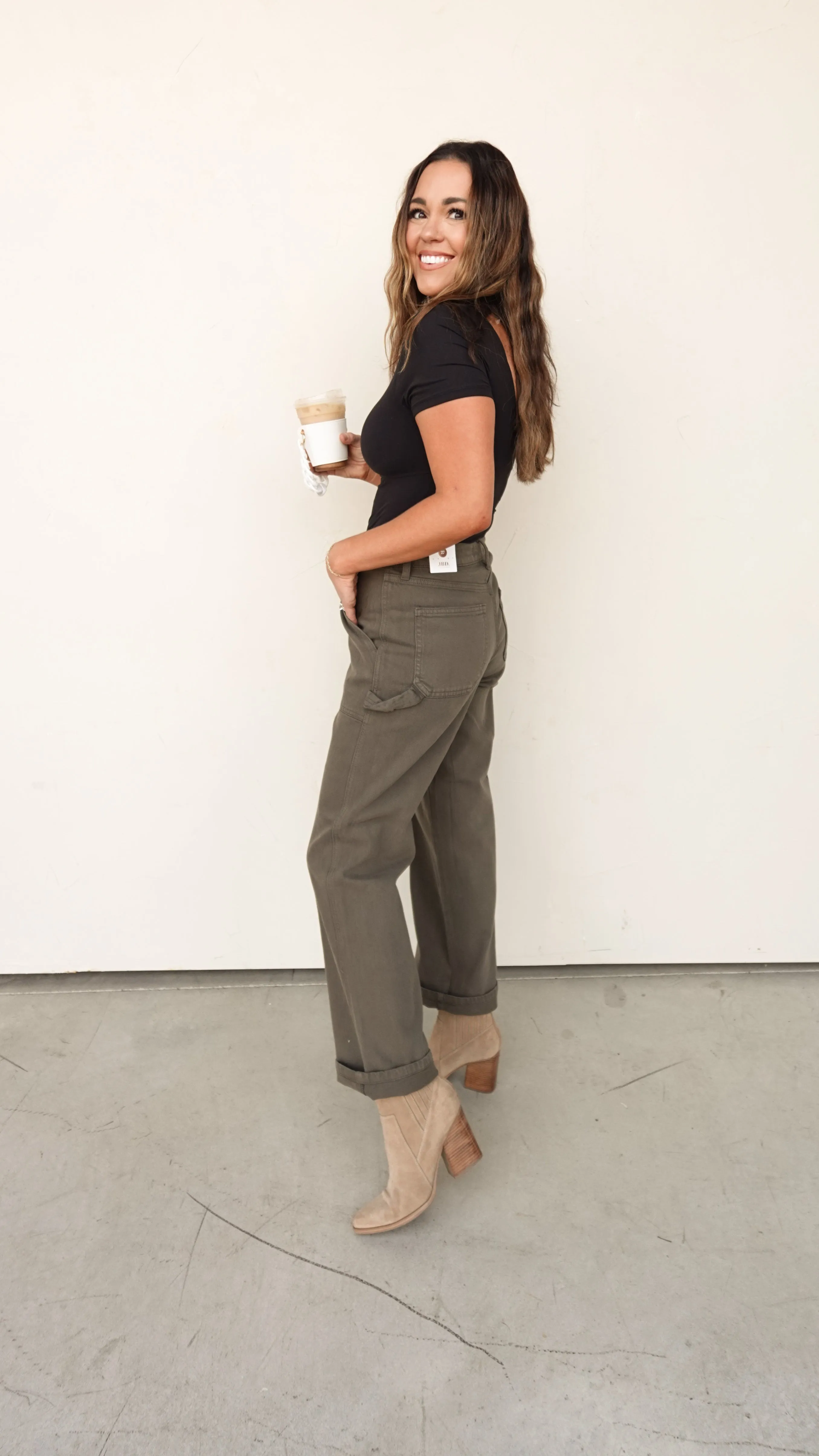 Olive High-Waisted Carpenter Jeans