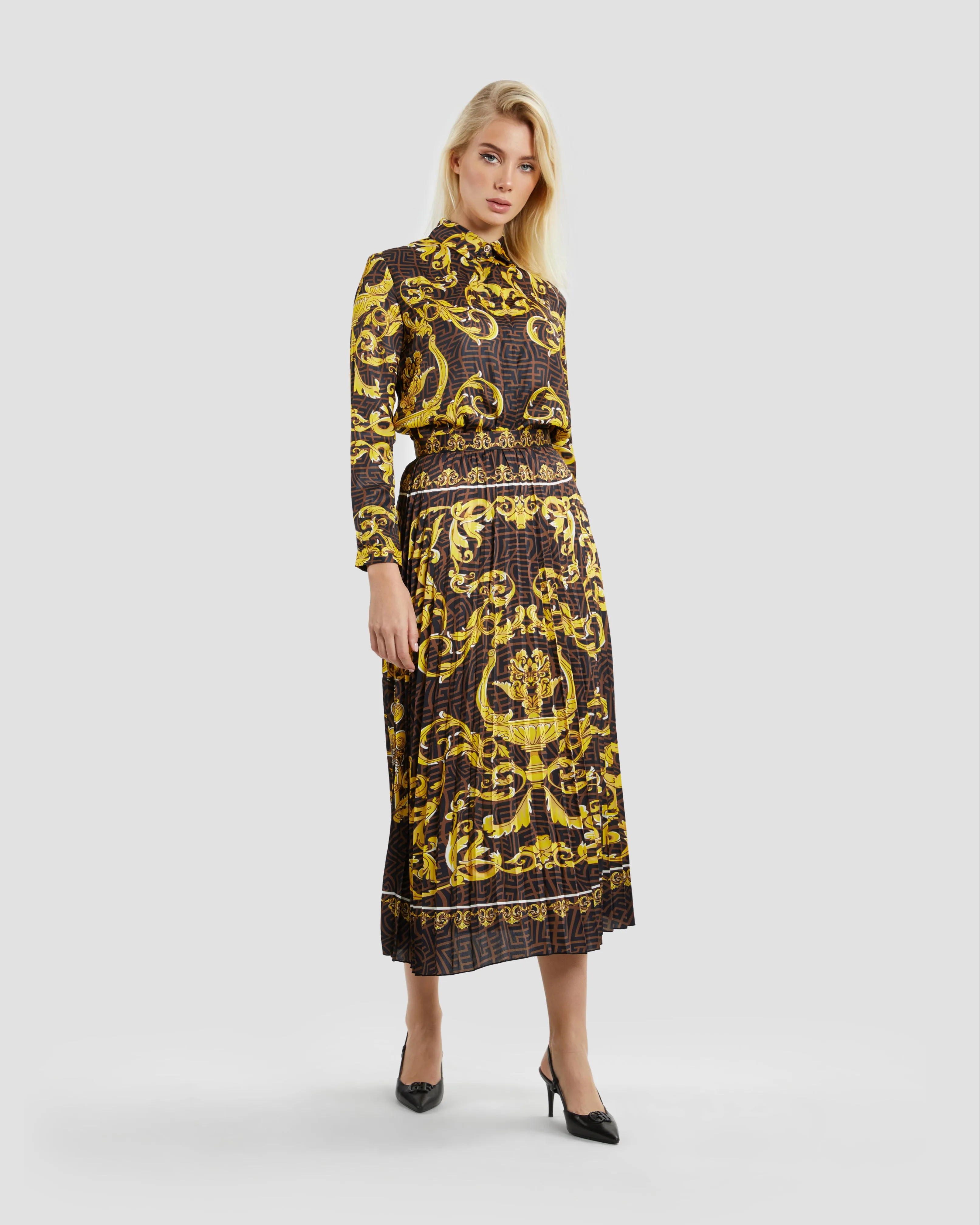 Oriental Baroque Patterned Pleated Skirt