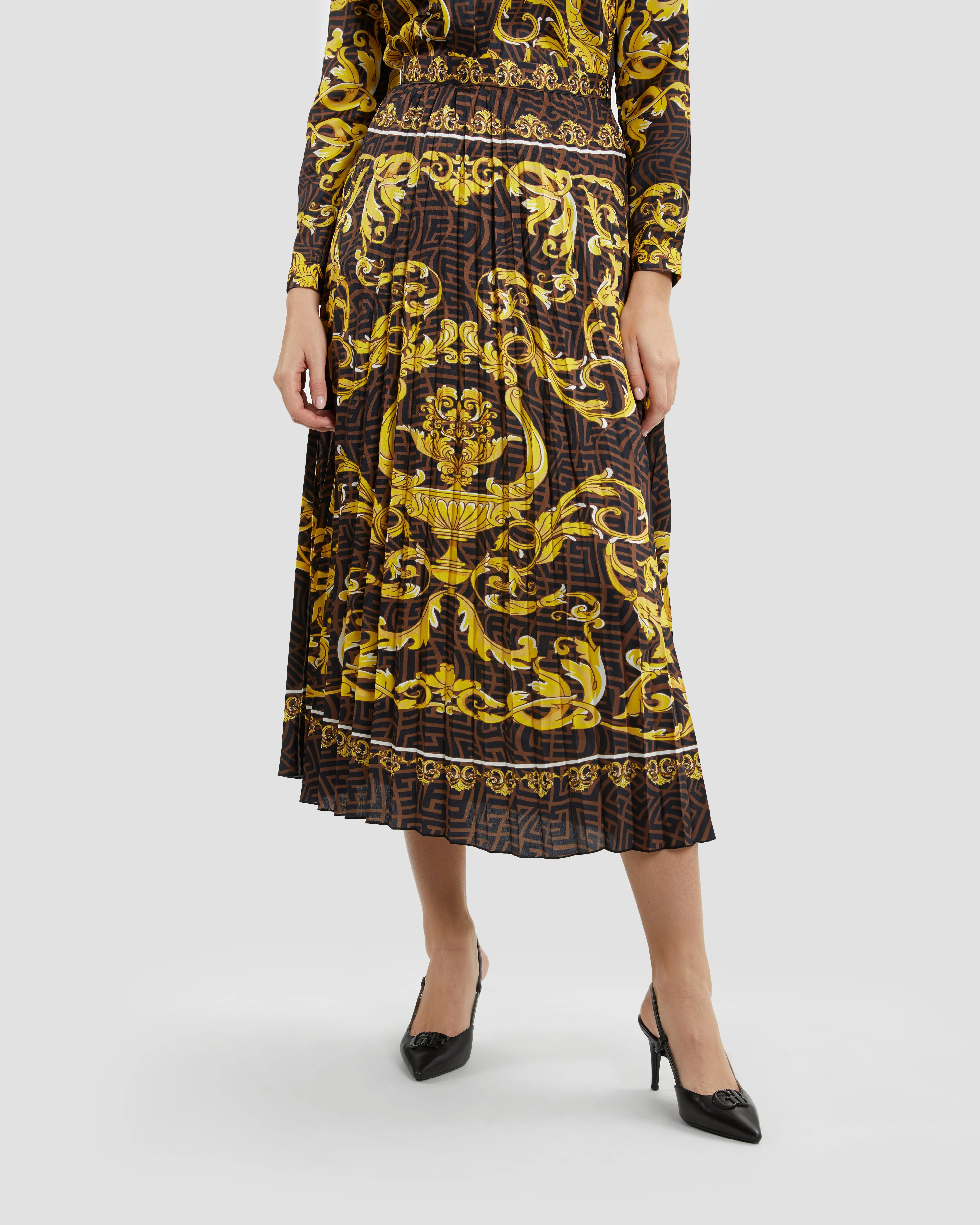 Oriental Baroque Patterned Pleated Skirt