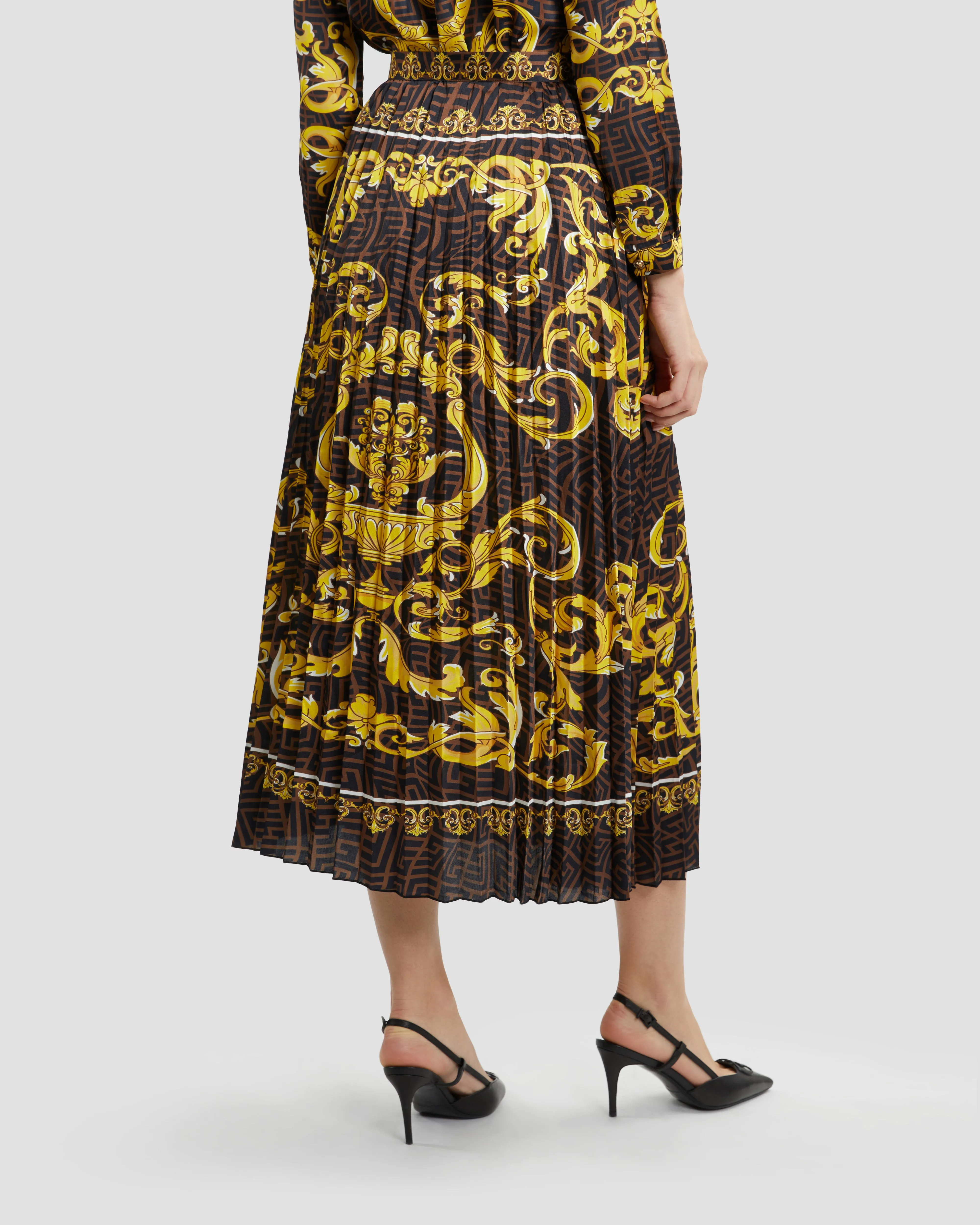 Oriental Baroque Patterned Pleated Skirt