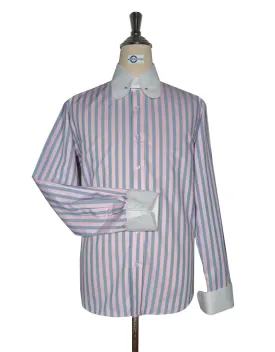 Penny Pin Collar Shirt - Pink Blue and Navy Blue Stripe Shirt