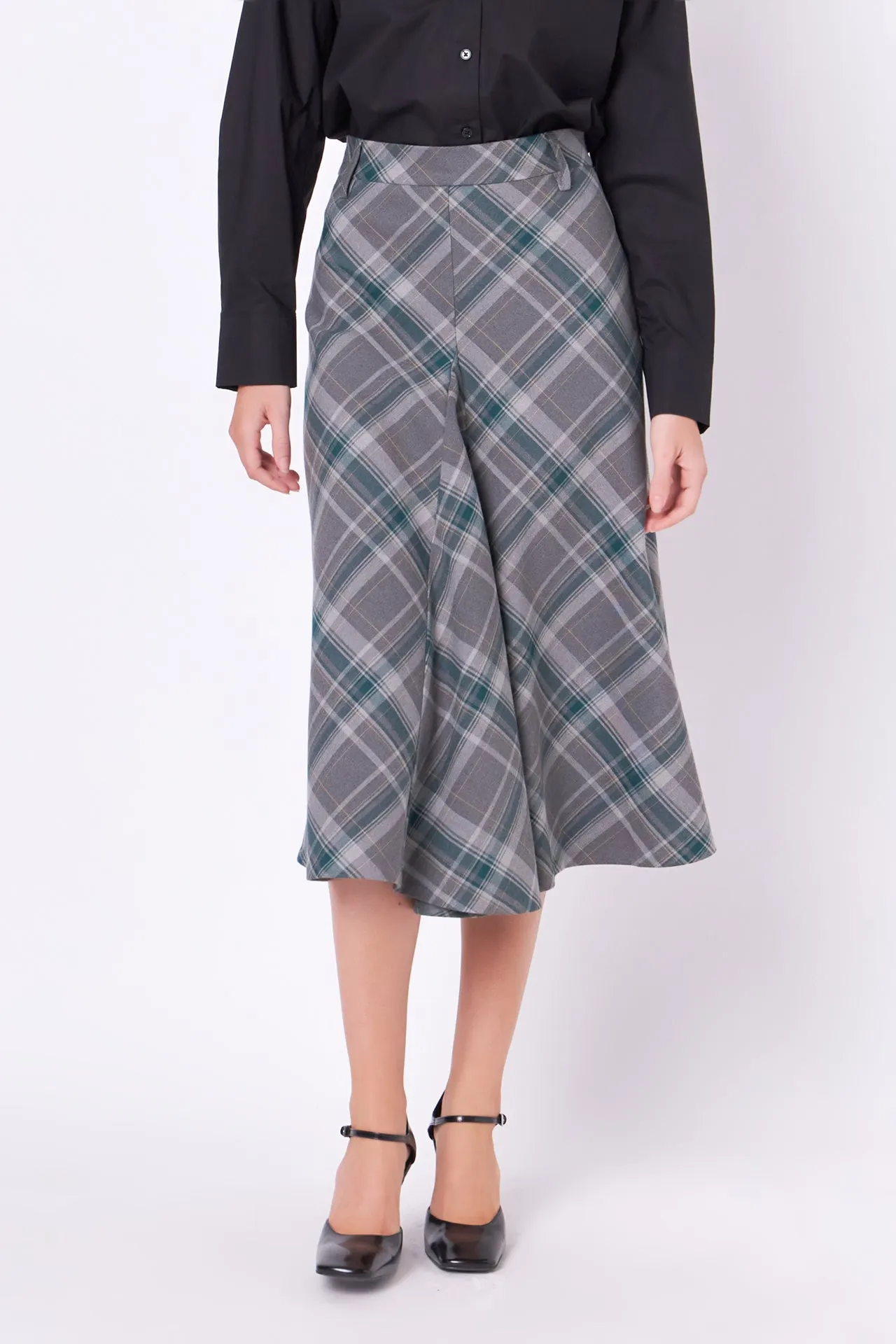 Plaid Midi A Line Skirt