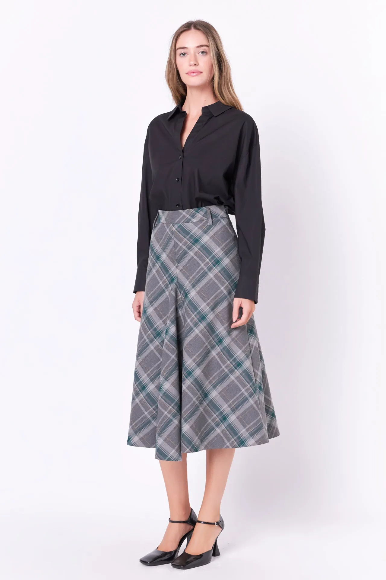 Plaid Midi A Line Skirt