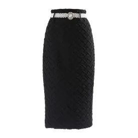 Plaid Midi Skirt For Women High Waist Sashes Straight Split Black Skirts Female Fashion Clothing Stylish