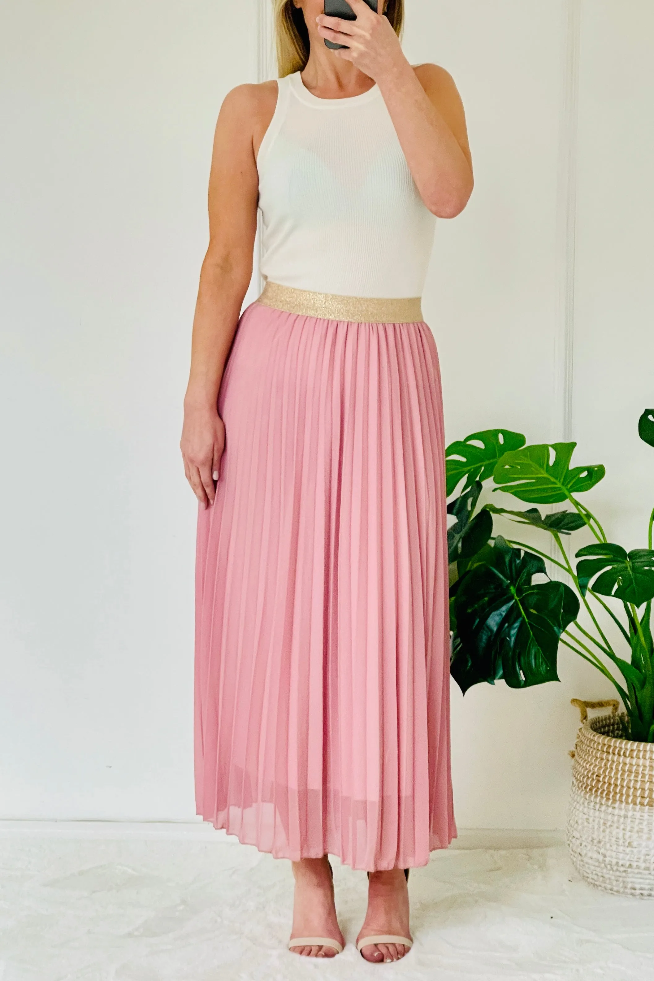 Pleated Maxi Skirt | Dusky Rose