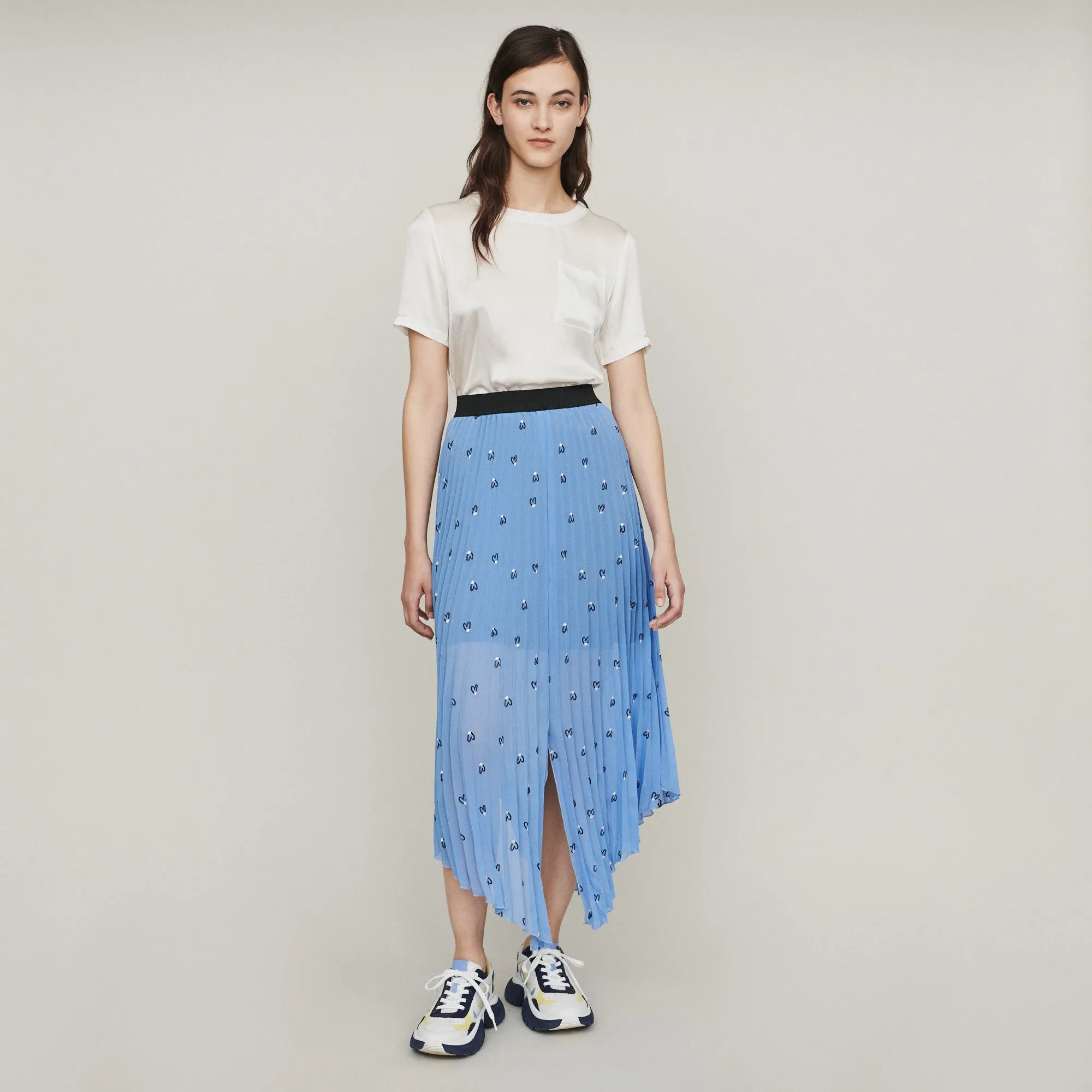 Pleated Skirt With Embroidery - Blue