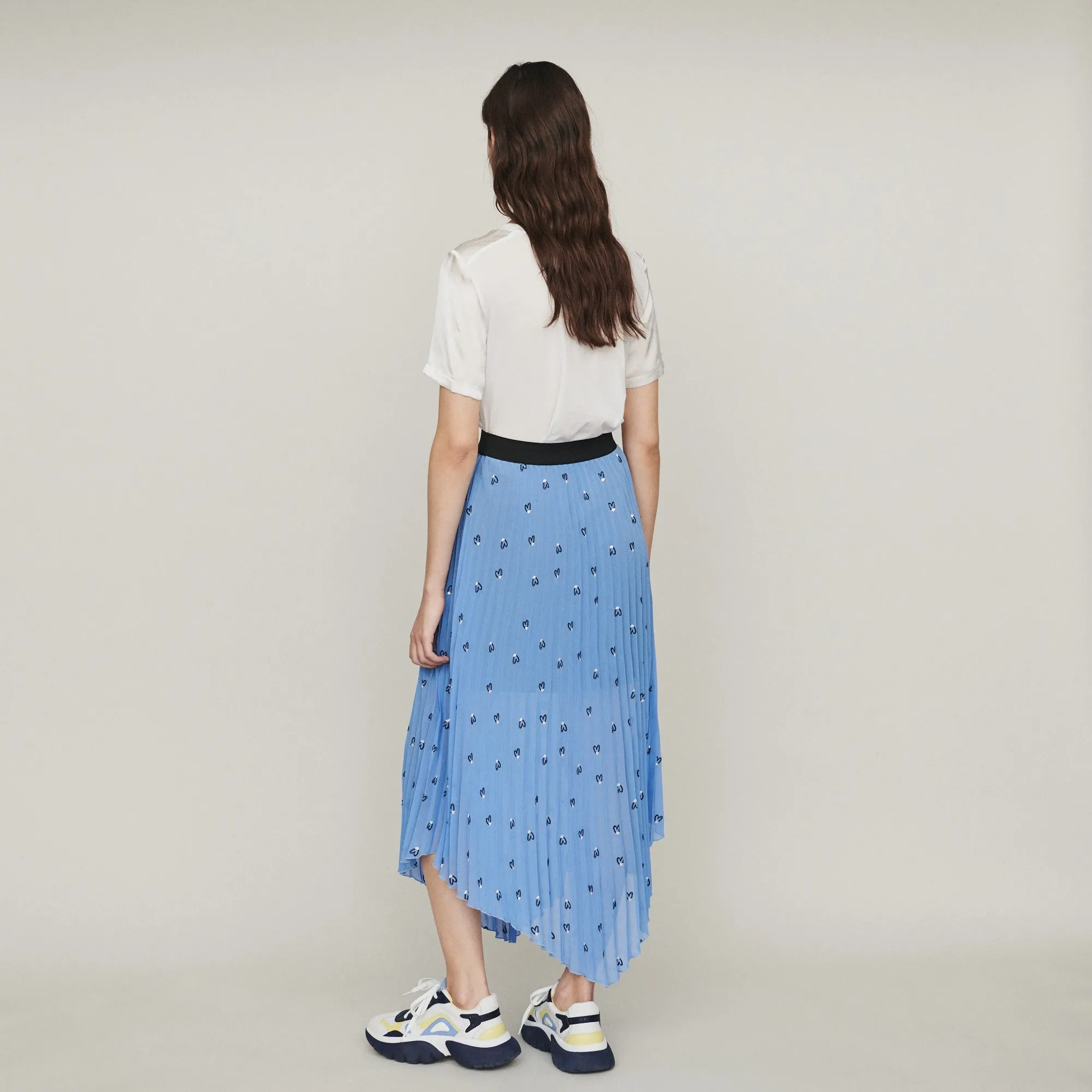 Pleated Skirt With Embroidery - Blue