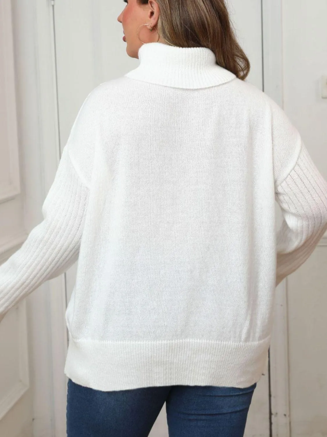 Plus Size Sweater White Turtleneck Long Sleeve Knitwear