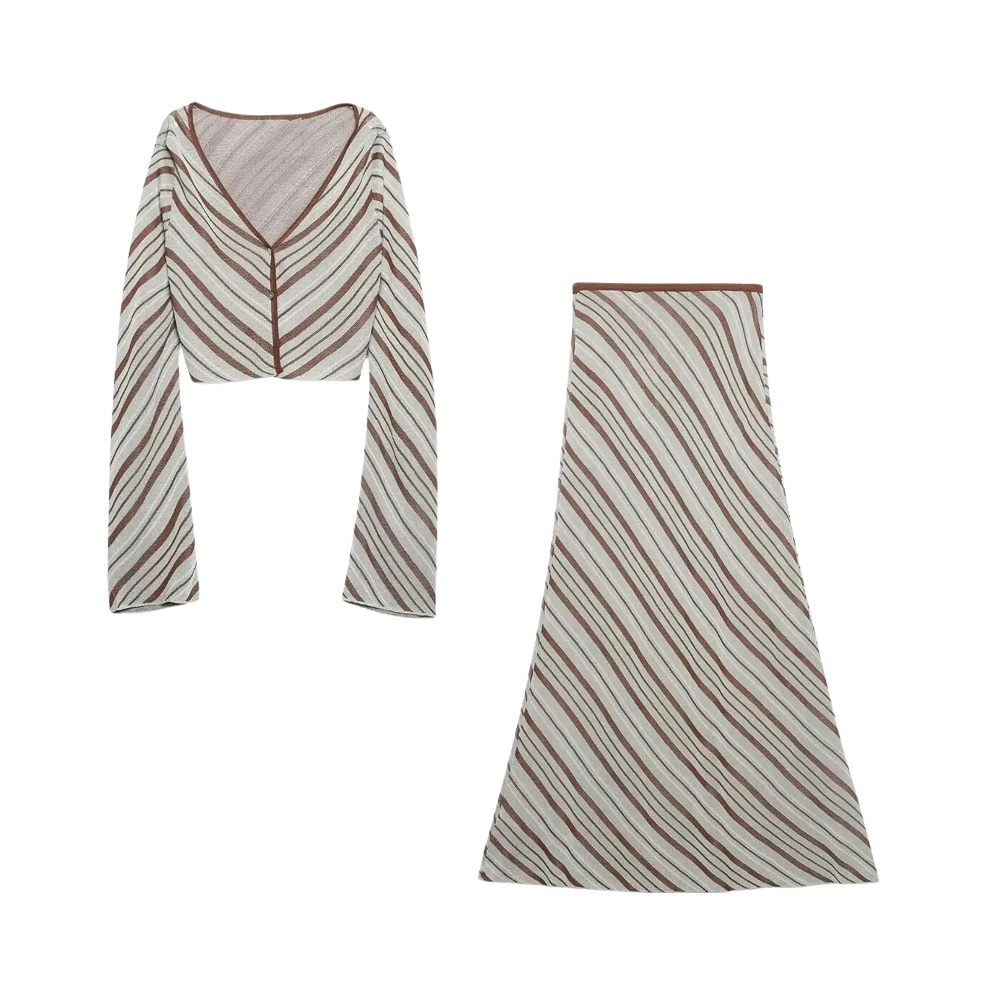 Pre Order:  Gray Stripes Top Skirt Set