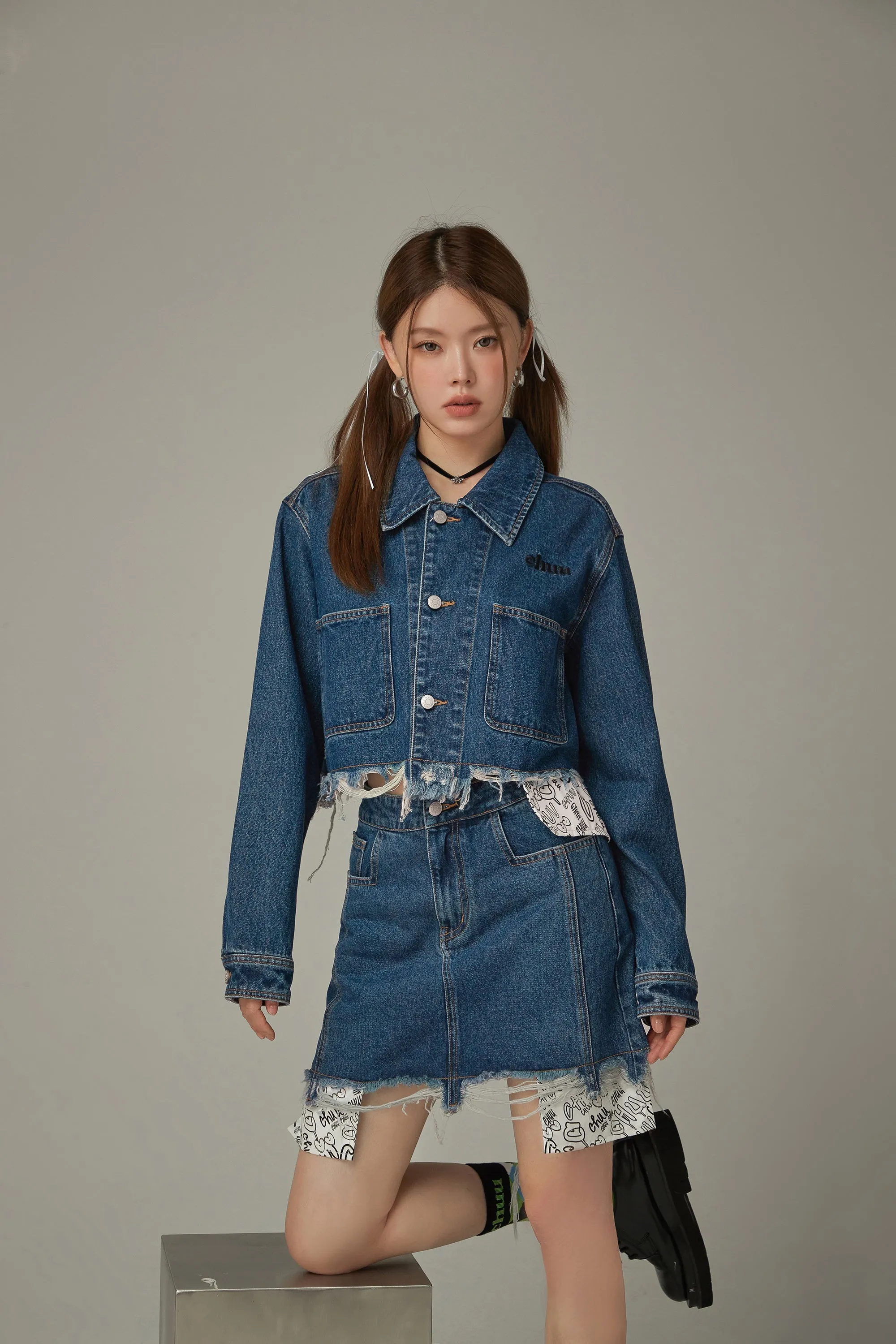 Raw Hem A-Line Denim Skirt