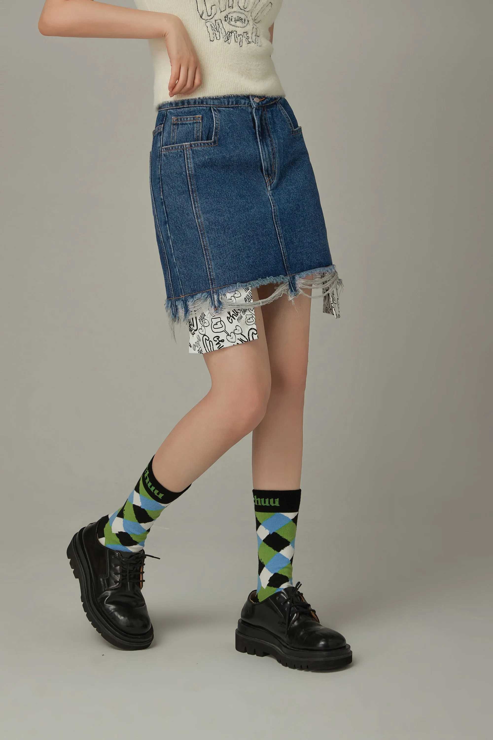 Raw Hem A-Line Denim Skirt