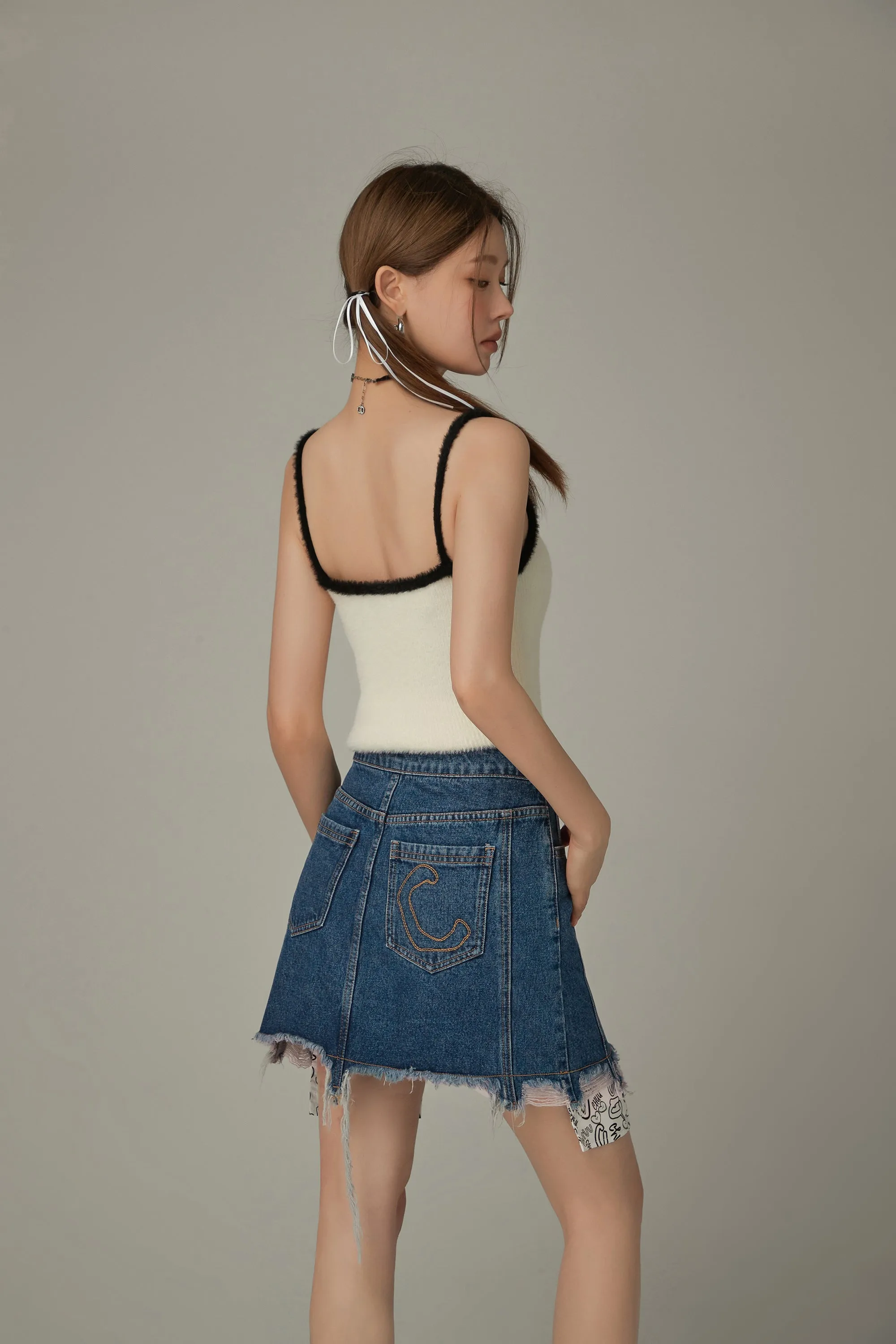 Raw Hem A-Line Denim Skirt